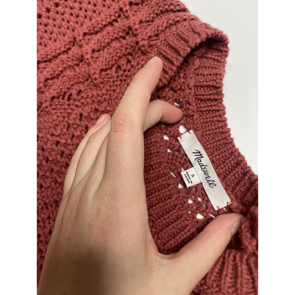 Madewell Women's Pink Crochet-Knit Cable Knit Cotton Cropped Sweater SZ S FA23 - Picture 6 of 9